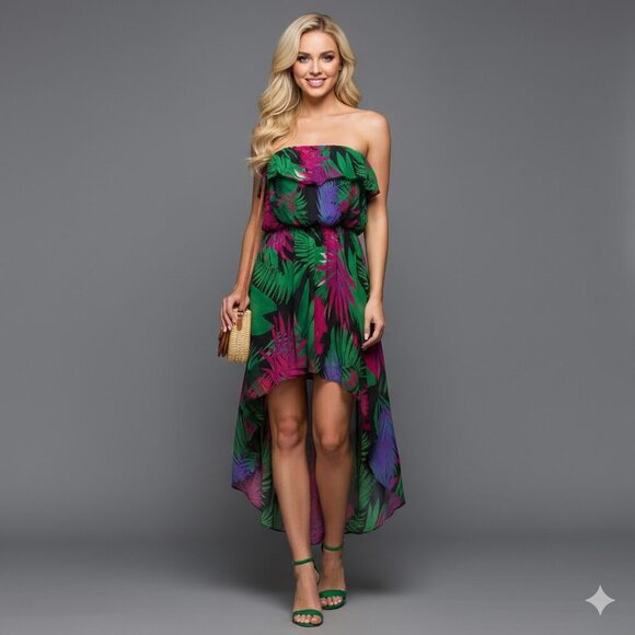 Streetwear Society Pink and Green High Low Dress - Picture 1 of 4